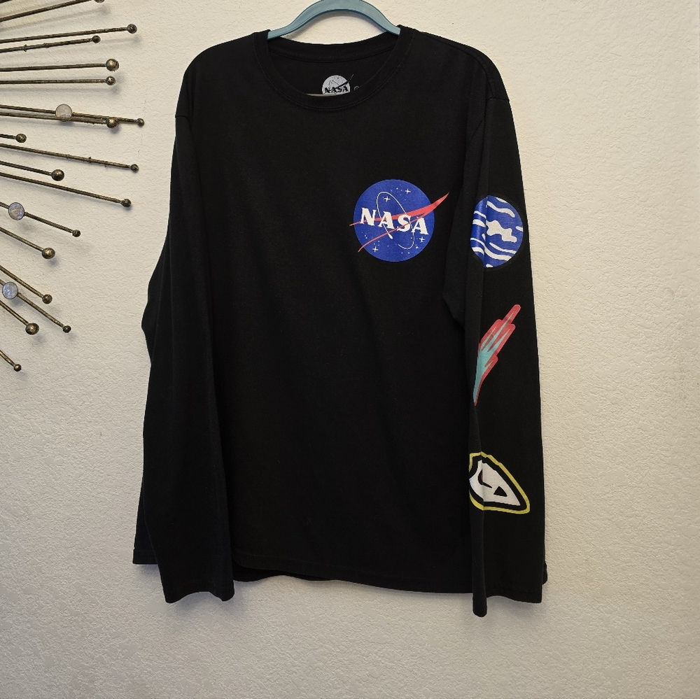 NASA Black Long Sleeve Shirt with Patches For Men